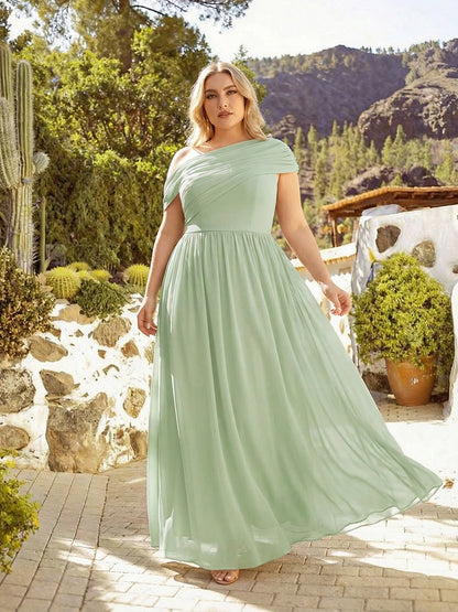 Plus Size Gathered Chiffon Bridesmaid Dress