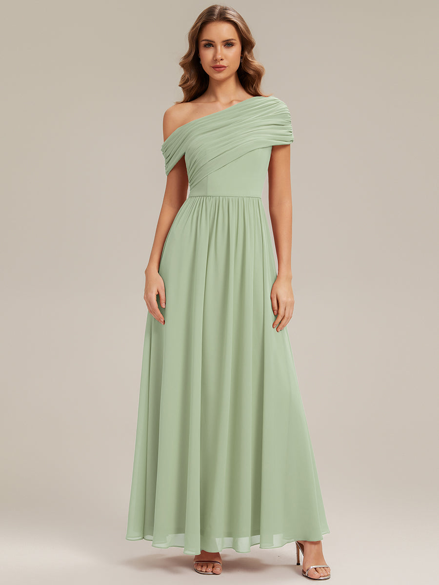 Gathered Chiffon Off the Shoulder Bridesmaid Dress
