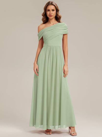 Gathered Chiffon Off the Shoulder Bridesmaid Dress