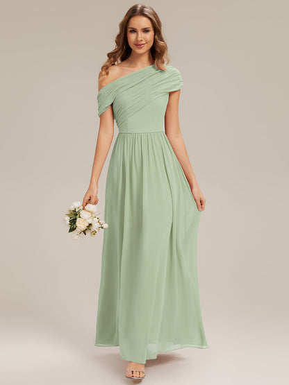 Gathered Chiffon Off the Shoulder Bridesmaid Dress