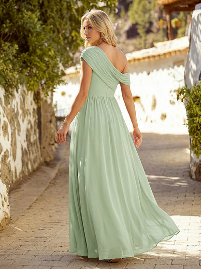 Gathered Chiffon Off the Shoulder Bridesmaid Dress