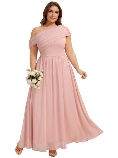 Plus Size Gathered Chiffon Bridesmaid Dress