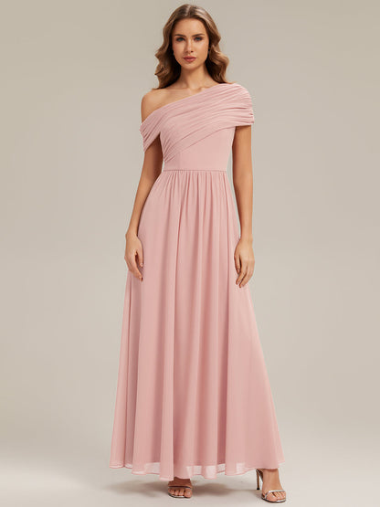 Gathered Chiffon Off the Shoulder Bridesmaid Dress
