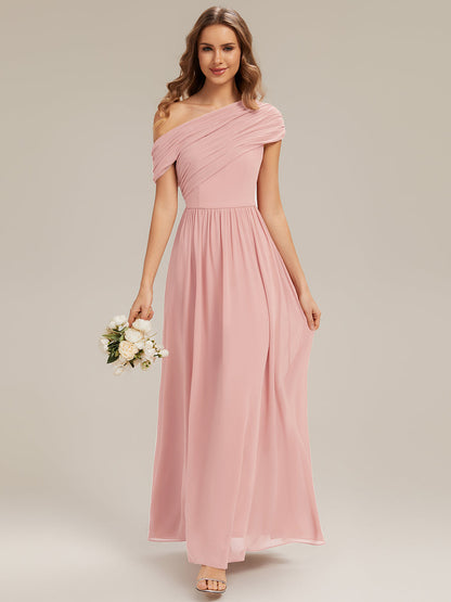 Gathered Chiffon Off the Shoulder Bridesmaid Dress