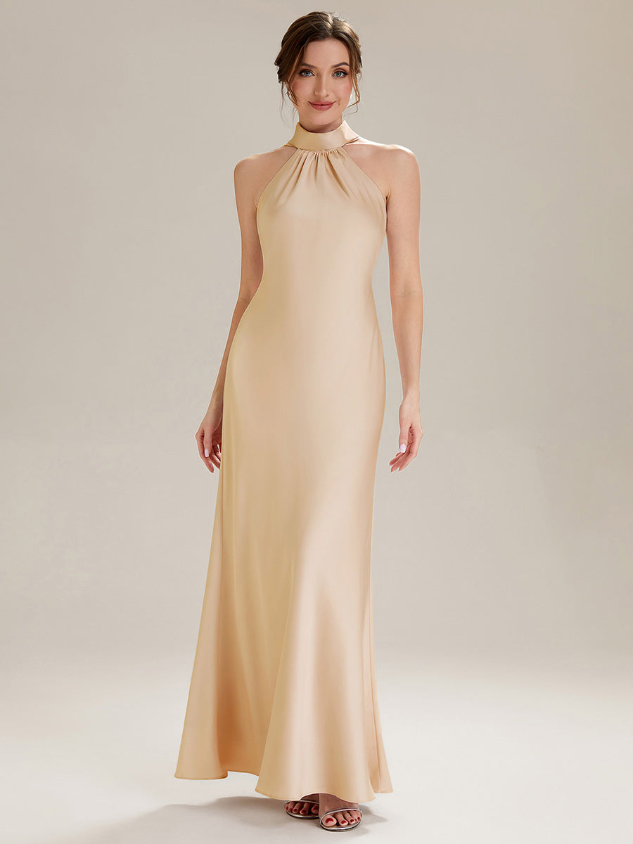 Flowing Ribbons Satin Sleeveless Bridesmaid Dress