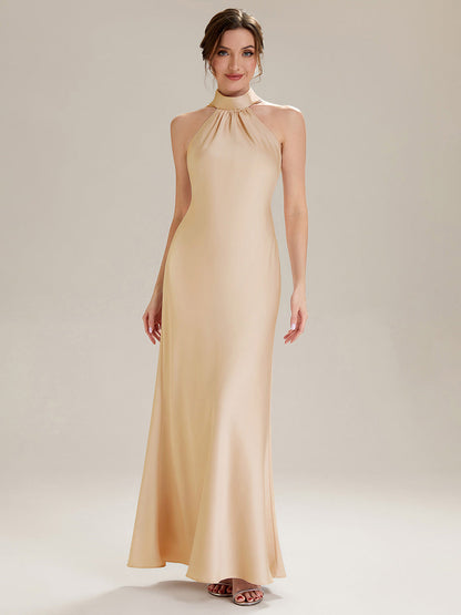 Flowing Ribbons Satin Sleeveless Bridesmaid Dress