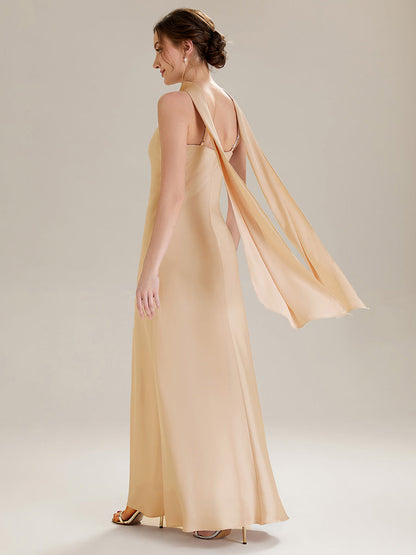 Flowing Ribbons Satin Sleeveless Bridesmaid Dress