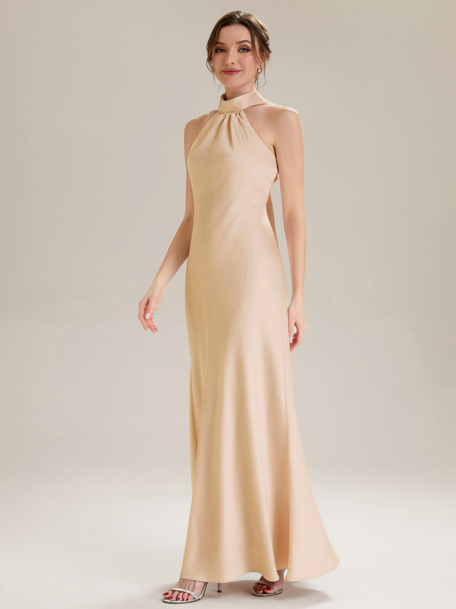 Flowing Ribbons Satin Sleeveless Bridesmaid Dress
