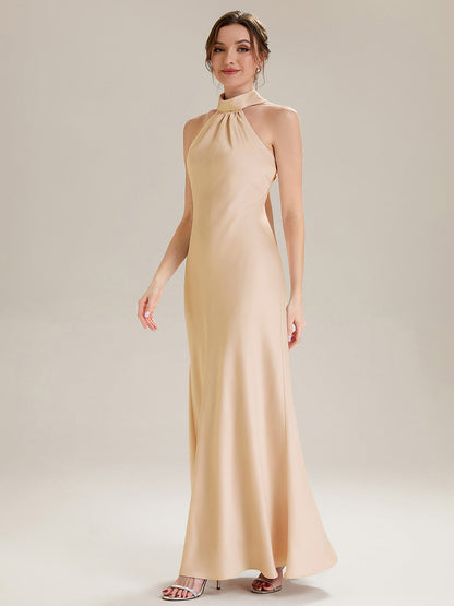 Flowing Ribbons Satin Sleeveless Bridesmaid Dress