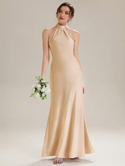 Flowing Ribbons Satin Sleeveless Bridesmaid Dress