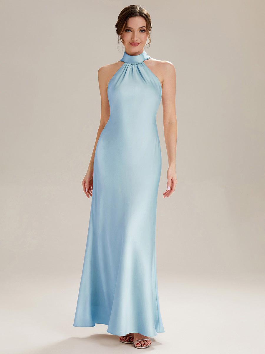 Flowing Ribbons Satin Sleeveless Bridesmaid Dress