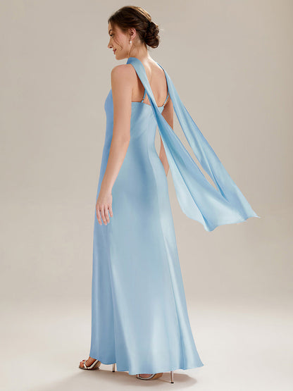 Flowing Ribbons Satin Sleeveless Bridesmaid Dress