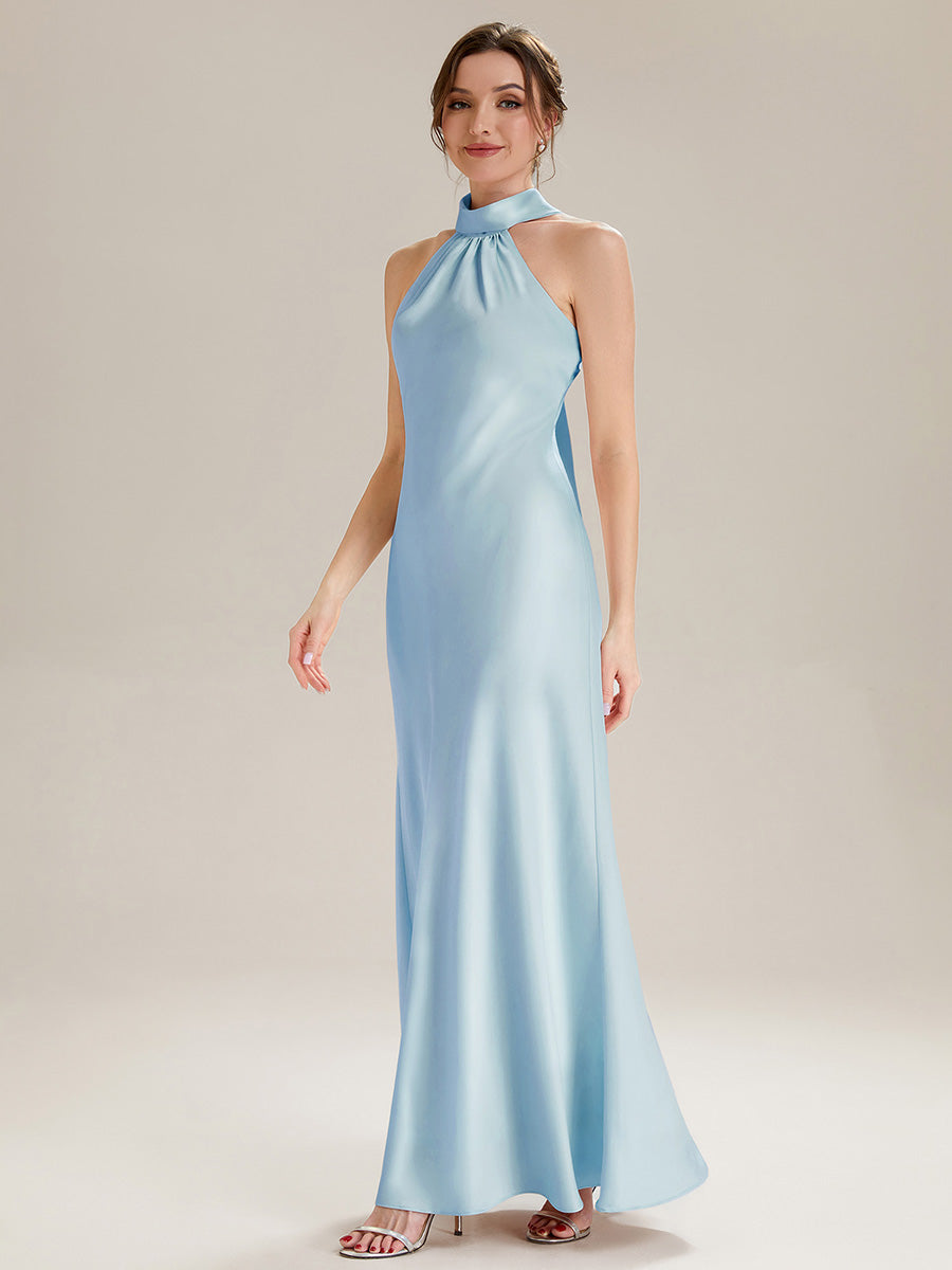 Flowing Ribbons Satin Sleeveless Bridesmaid Dress