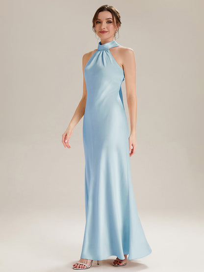 Flowing Ribbons Satin Sleeveless Bridesmaid Dress