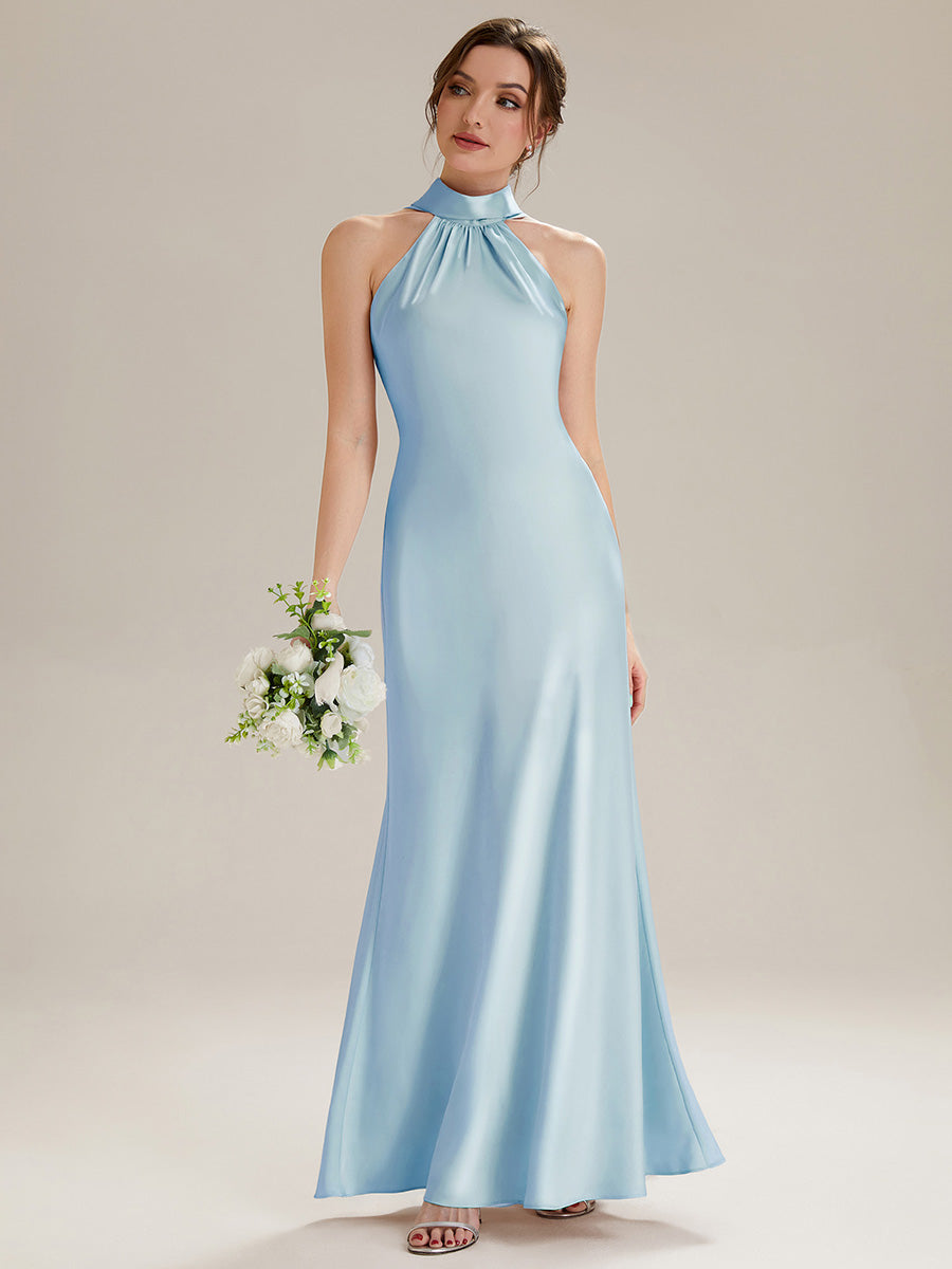Flowing Ribbons Satin Sleeveless Bridesmaid Dress