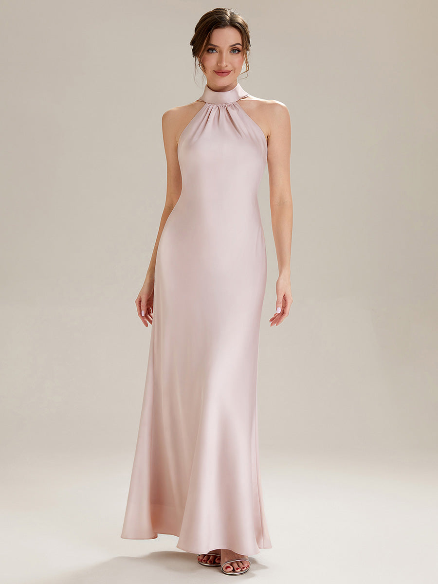 Flowing Ribbons Satin Sleeveless Bridesmaid Dress