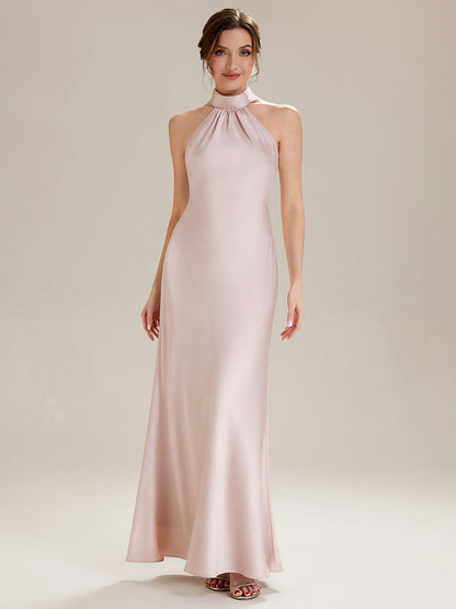 Flowing Ribbons Satin Sleeveless Bridesmaid Dress