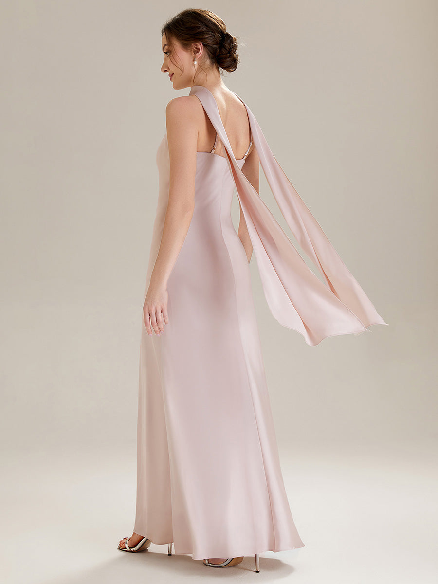 Flowing Ribbons Satin Sleeveless Bridesmaid Dress