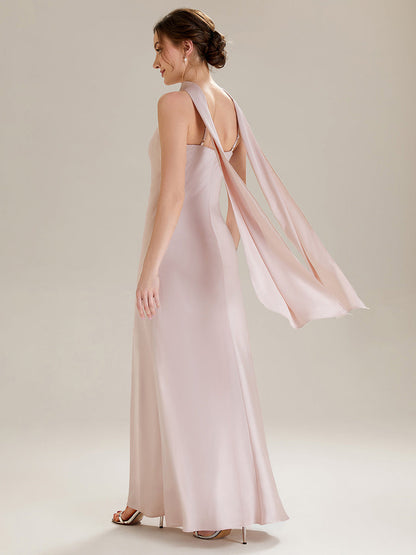 Flowing Ribbons Satin Sleeveless Bridesmaid Dress