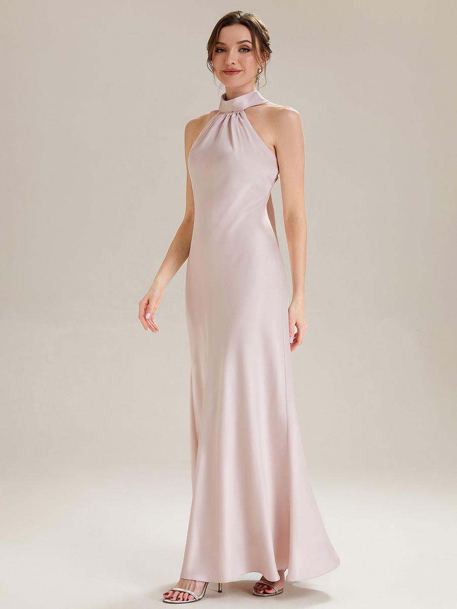 Flowing Ribbons Satin Sleeveless Bridesmaid Dress