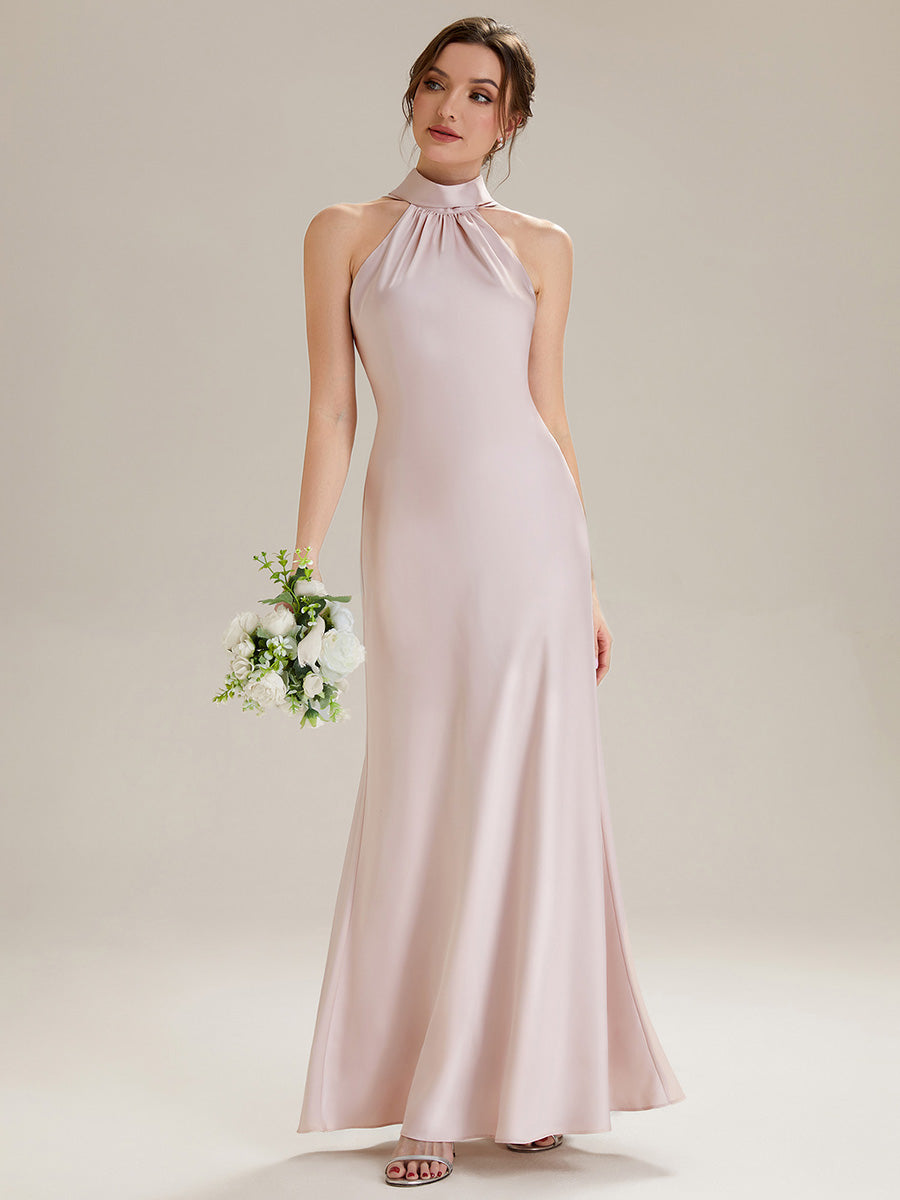 Flowing Ribbons Satin Sleeveless Bridesmaid Dress