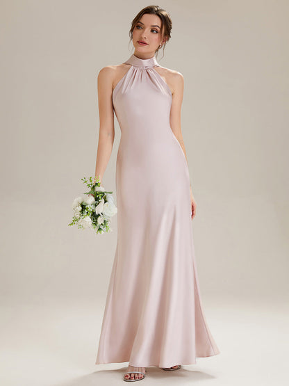 Flowing Ribbons Satin Sleeveless Bridesmaid Dress