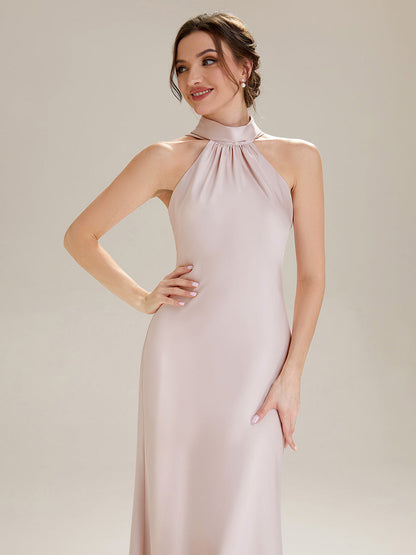 Flowing Ribbons Satin Sleeveless Bridesmaid Dress