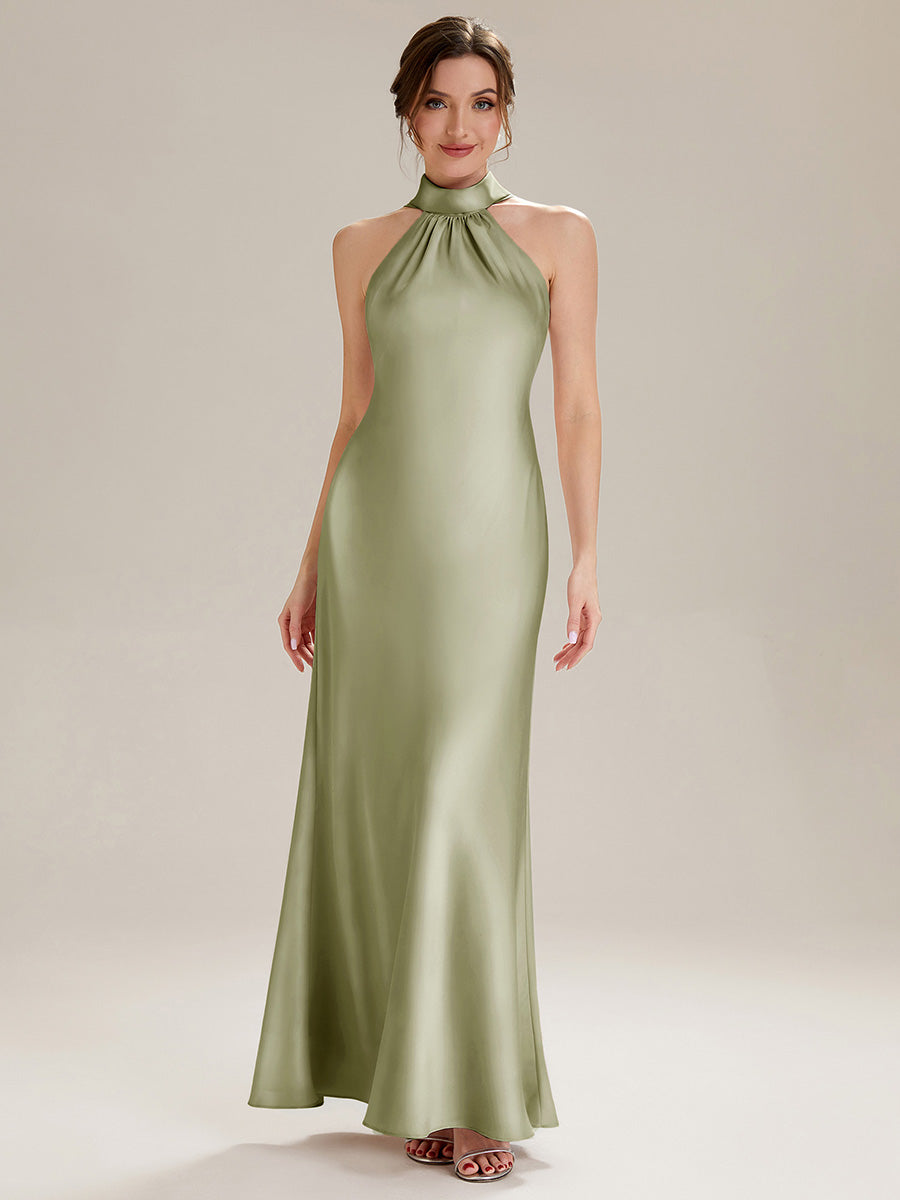 Flowing Ribbons Satin Sleeveless Bridesmaid Dress