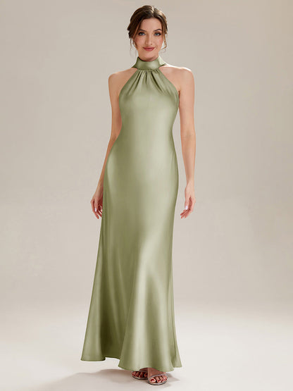 Flowing Ribbons Satin Sleeveless Bridesmaid Dress