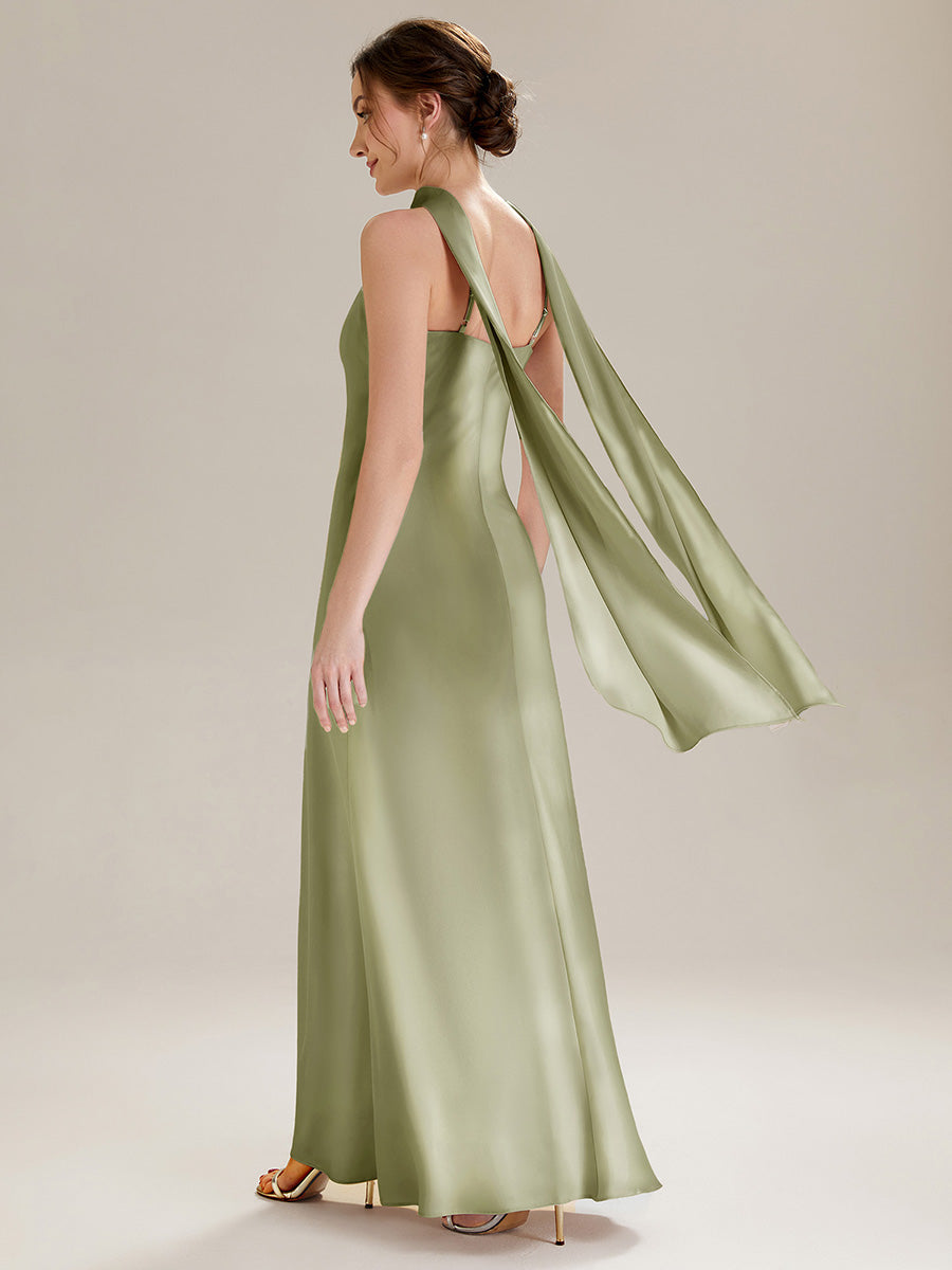 Flowing Ribbons Satin Sleeveless Bridesmaid Dress