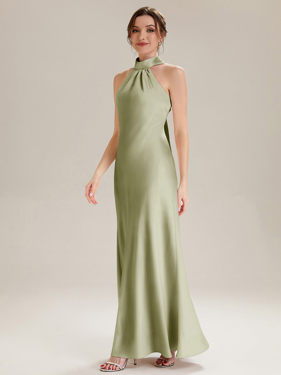Flowing Ribbons Satin Sleeveless Bridesmaid Dress