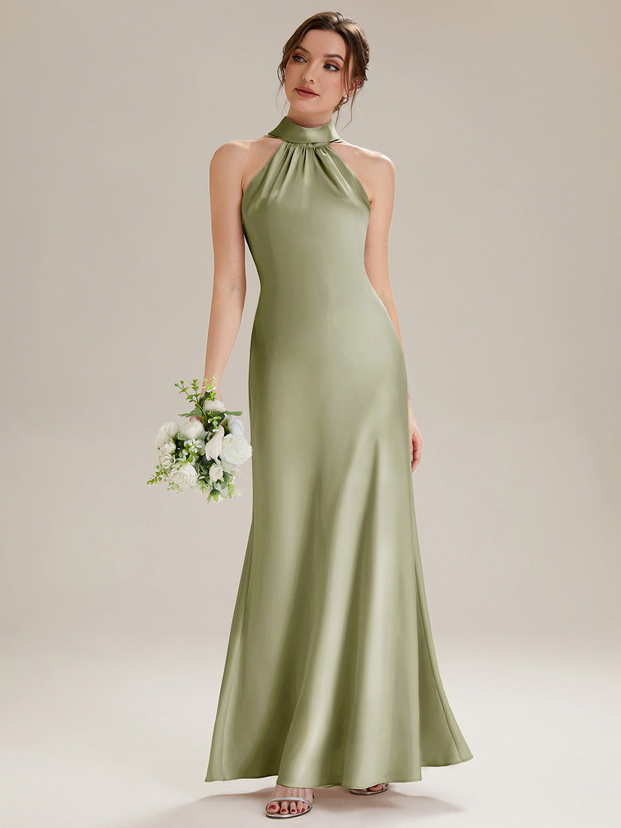 Flowing Ribbons Satin Sleeveless Bridesmaid Dress