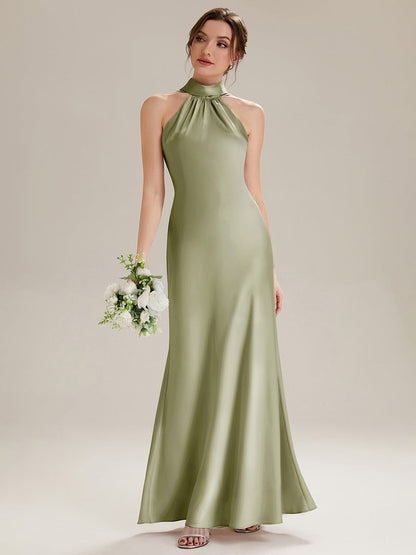 Flowing Ribbons Satin Sleeveless Bridesmaid Dress