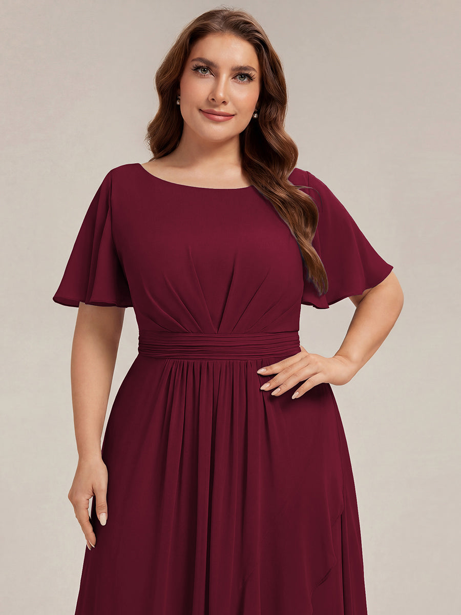 ever SAGE|High Low Ruched Chiffon Ruffle Sleeve Bridesmaid Dress