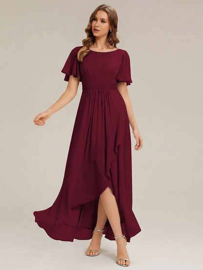 ever SAGE|High Low Ruched Chiffon Ruffle Sleeve Bridesmaid Dress