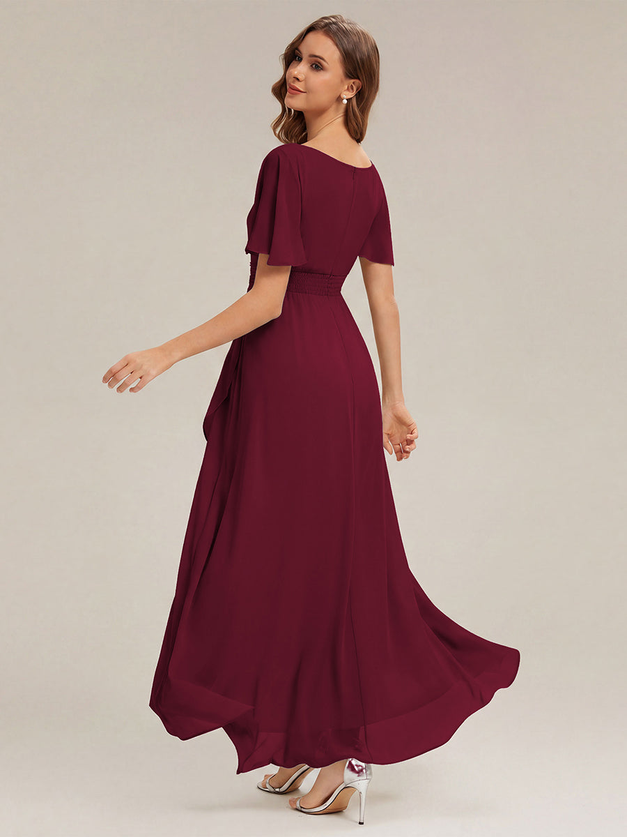 ever SAGE|High Low Ruched Chiffon Ruffle Sleeve Bridesmaid Dress