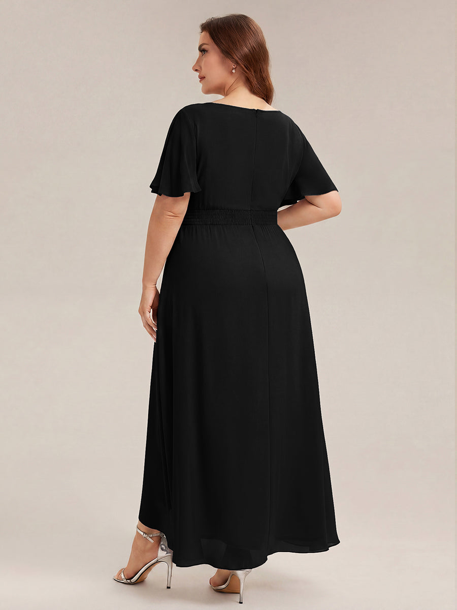 ever SAGE|High Low Ruched Chiffon Ruffle Sleeve Bridesmaid Dress