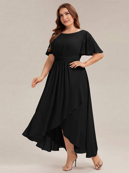ever SAGE|High Low Ruched Chiffon Ruffle Sleeve Bridesmaid Dress