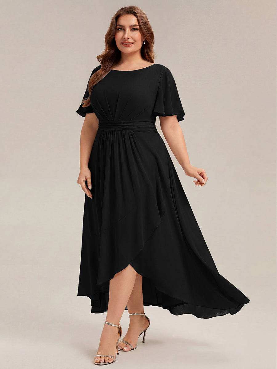 ever SAGE|High Low Ruched Chiffon Ruffle Sleeve Bridesmaid Dress