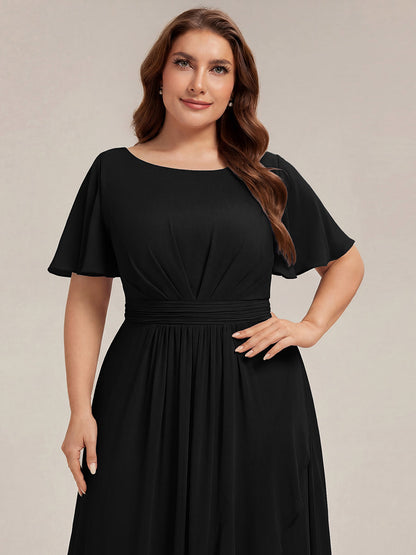 ever SAGE|High Low Ruched Chiffon Ruffle Sleeve Bridesmaid Dress