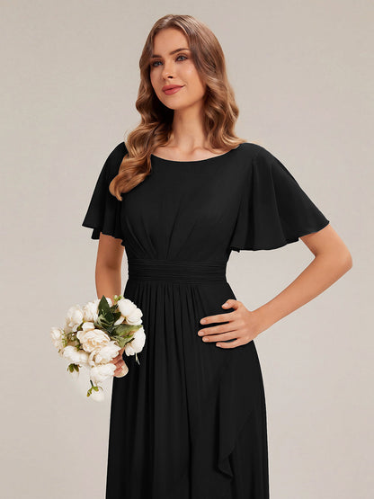 ever SAGE|High Low Ruched Chiffon Ruffle Sleeve Bridesmaid Dress