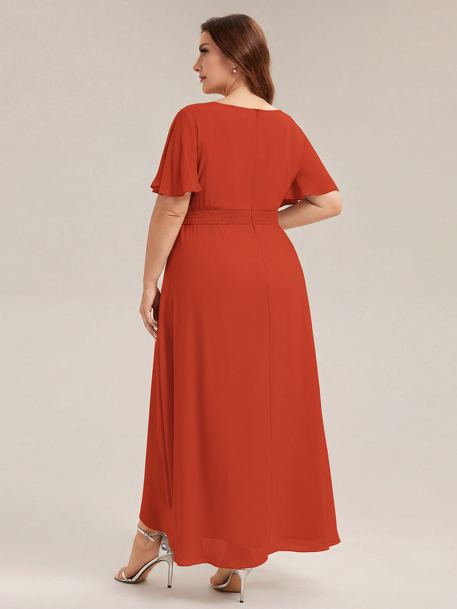 ever SAGE|High Low Ruched Chiffon Ruffle Sleeve Bridesmaid Dress