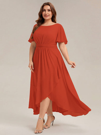 ever SAGE|High Low Ruched Chiffon Ruffle Sleeve Bridesmaid Dress