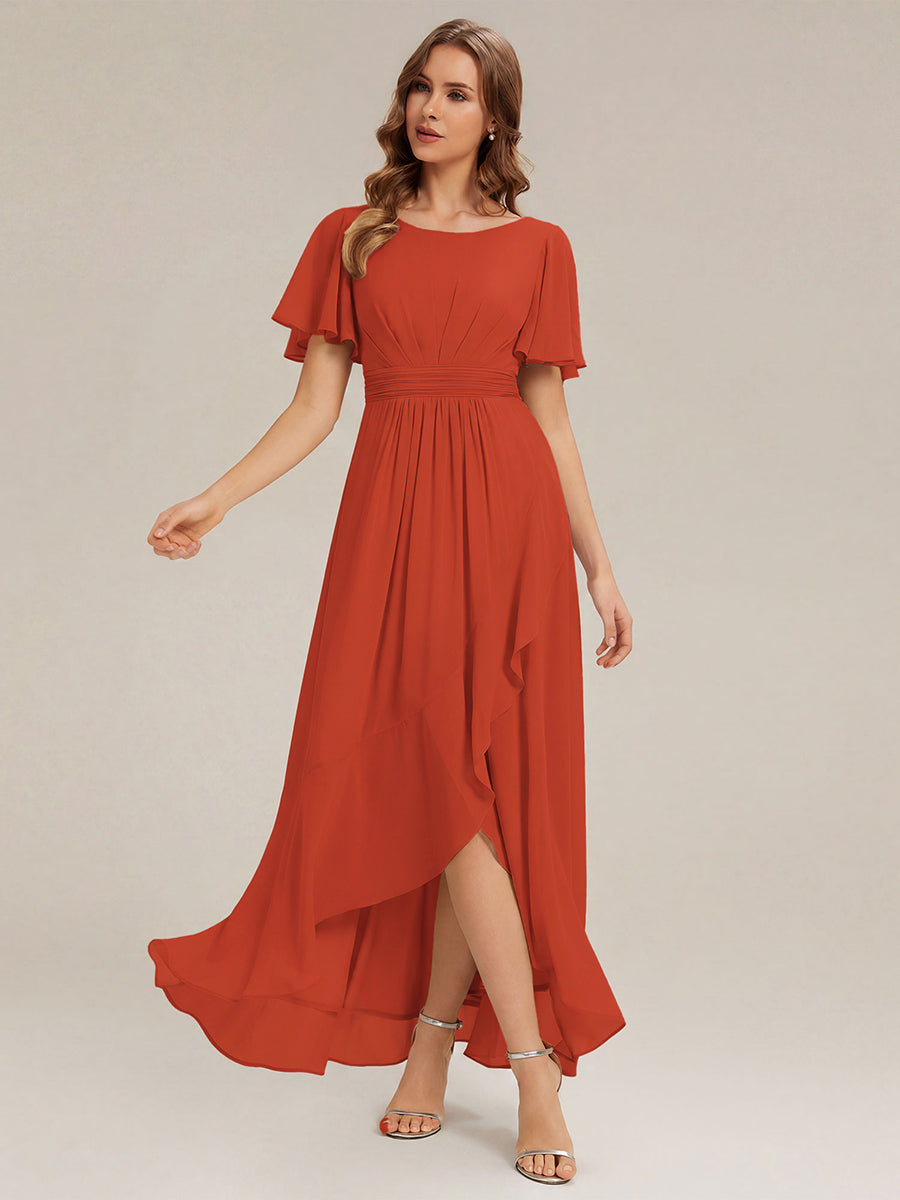 ever SAGE|Chiffon Ruffle Short Sleeve Wedding Guest Dress