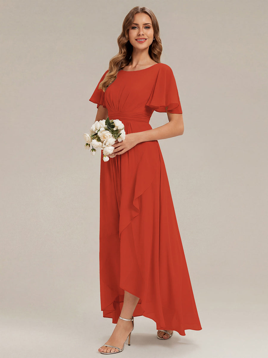 ever SAGE|Chiffon Ruffle Short Sleeve Wedding Guest Dress