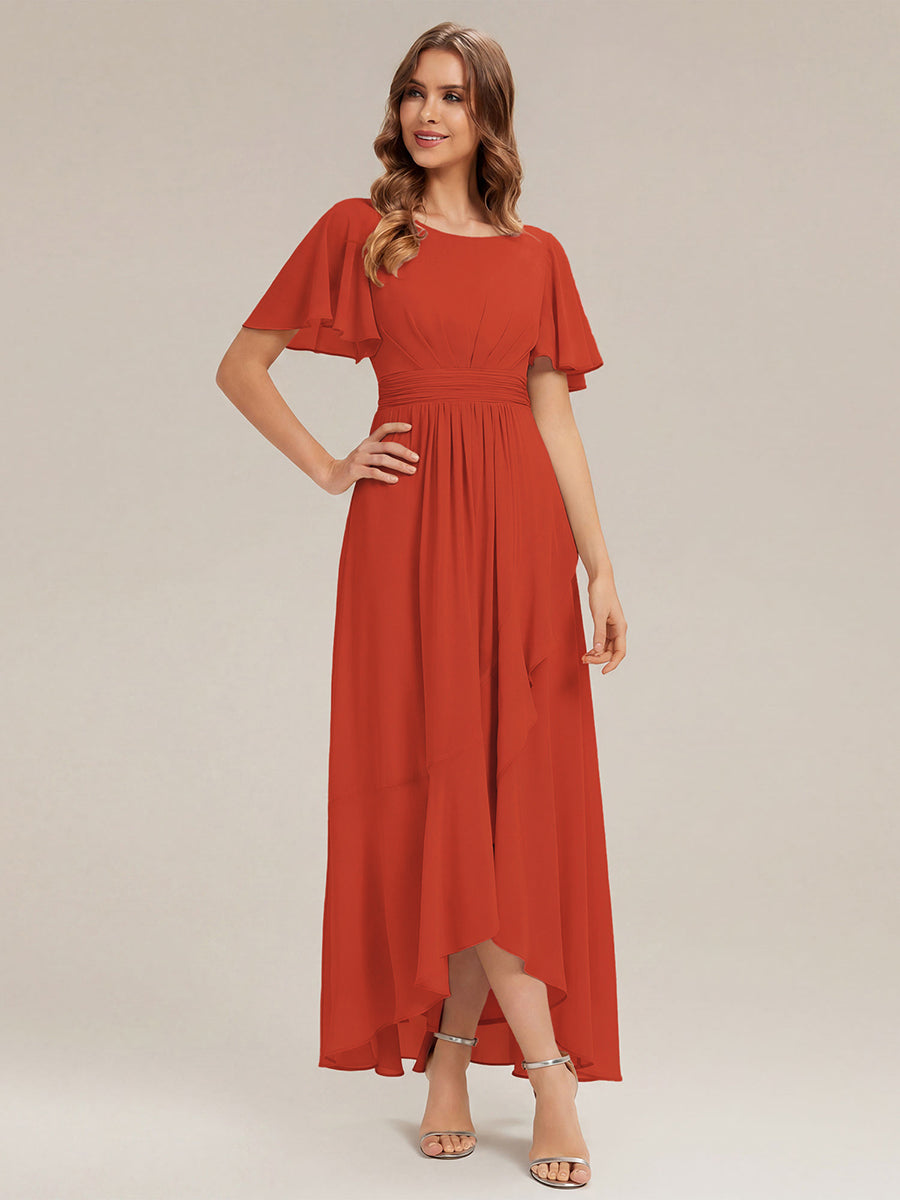 ever SAGE|High Low Ruched Chiffon Ruffle Sleeve Bridesmaid Dress