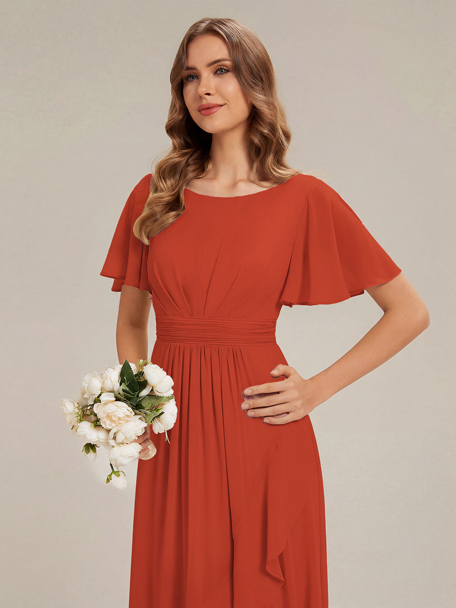 ever SAGE|Chiffon Ruffle Short Sleeve Wedding Guest Dress