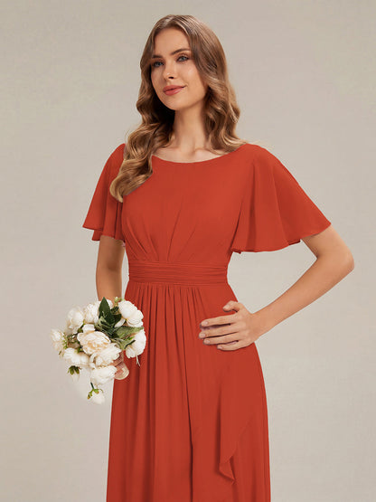 ever SAGE|High Low Ruched Chiffon Ruffle Sleeve Bridesmaid Dress