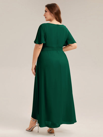 ever SAGE|High Low Ruched Chiffon Ruffle Sleeve Bridesmaid Dress