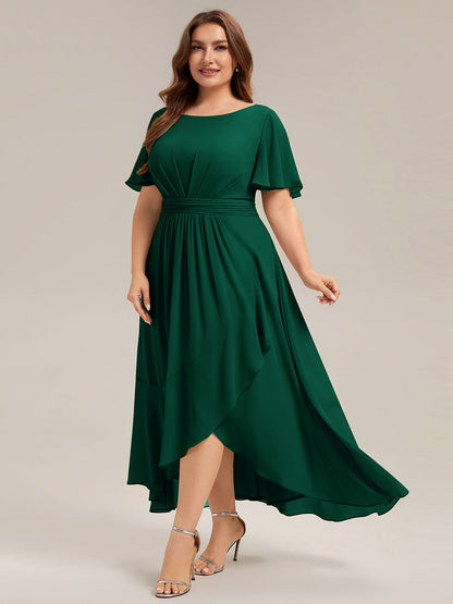 ever SAGE|High Low Ruched Chiffon Ruffle Sleeve Bridesmaid Dress
